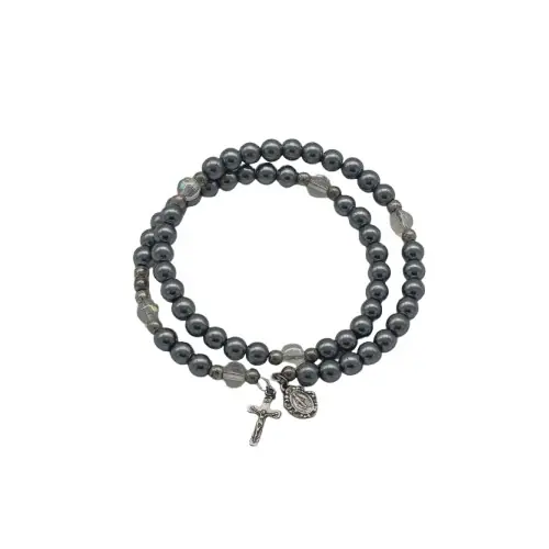 Chapelet-Bracelet à Perles noires avec Médaille