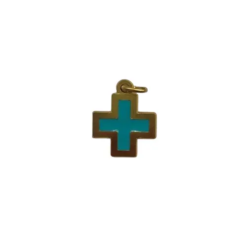 Croix de cou dorée grecque - bleu turquoise