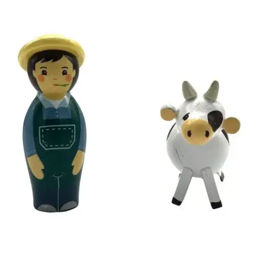 Fermier et sa vache - Crèche de Noël en bois tourné