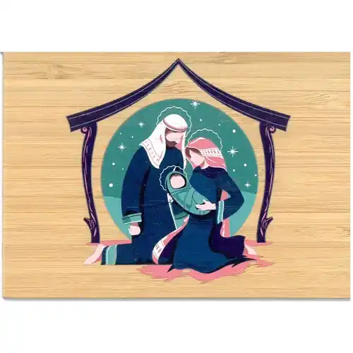 Carte de Noël en bambou - Nativité verte