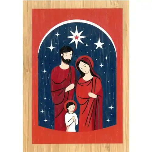 Carte de Noël en bambou - Nativité rouge