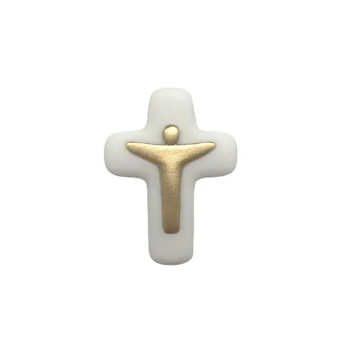 Croix Christ en pierre d'albâtre avec dorure - Collection Emany