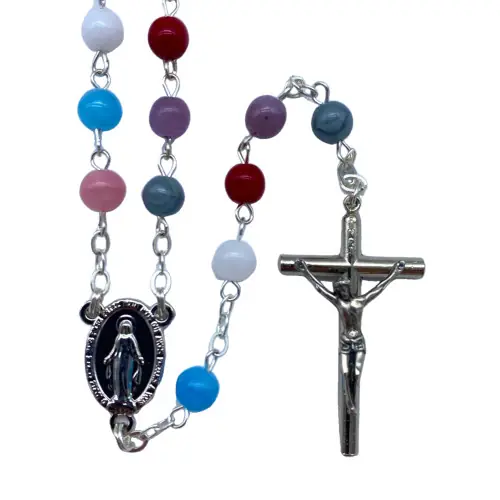 Chapelet en verre coloré en chaine argenté