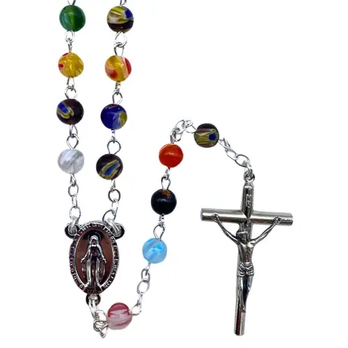 Chapelet en verre coloré Murano en chaine argenté