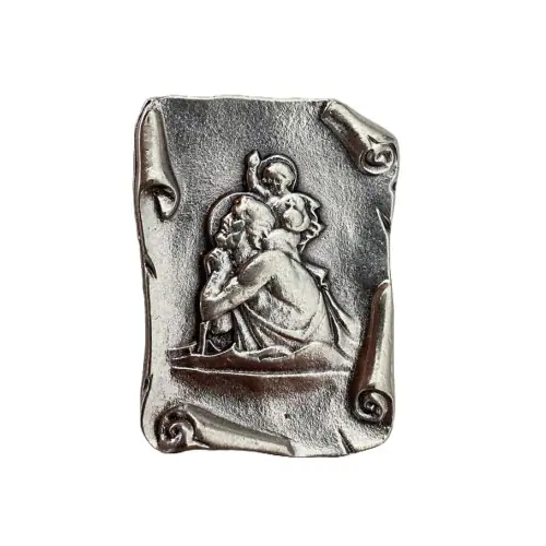 Plaque Auto Argentée Rectangulaire Saint Christophe