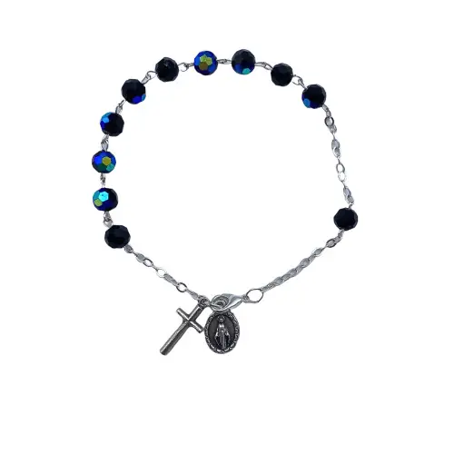 Bracelet Dizainier en perle de verre facettée - Noir