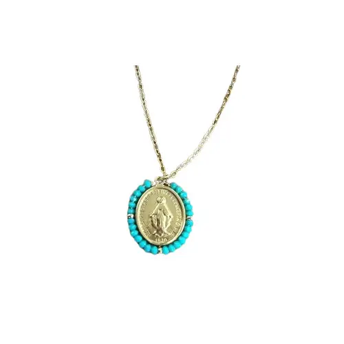 Collier avec Médaille Miraculeuse et Perles Turquoise
