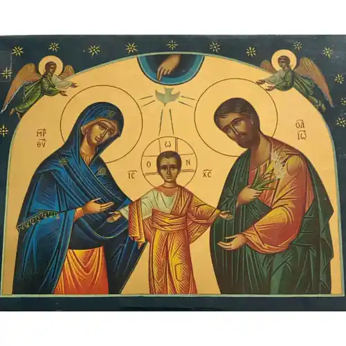 ICONE RELIGIEUSE OR - 16 x 21 La Ste Famille aux étoiles