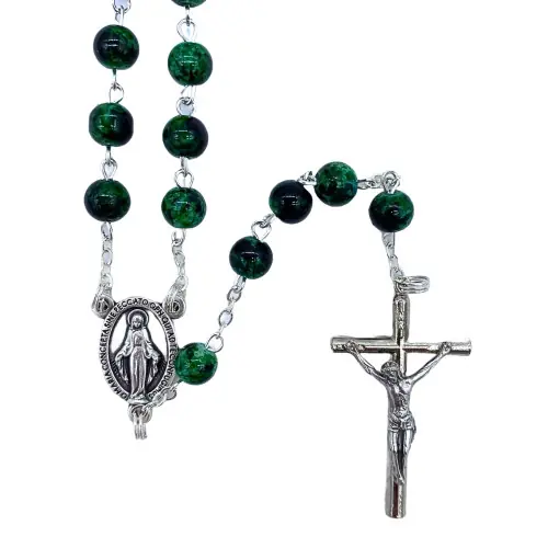 Chapelet en verre vert foncé