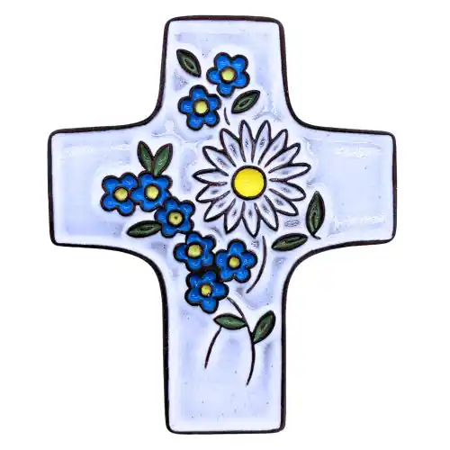 Croix Céramique Florale Blanche