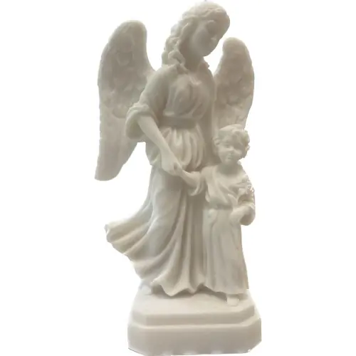 Statue albâtre - 14 cm - Ange gardien fille