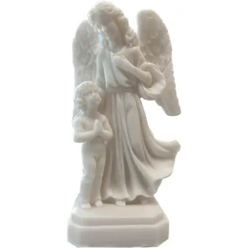 Statue albâtre - 14 cm - Ange gardien garçon