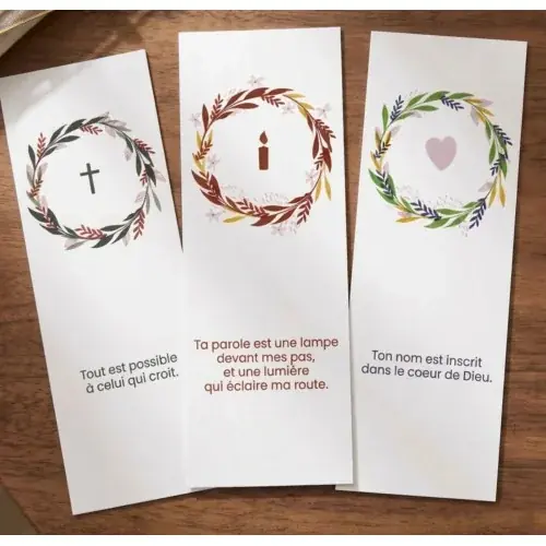 Lot de 12 Signets Religieux - Collection "Couronne de Fleurs"