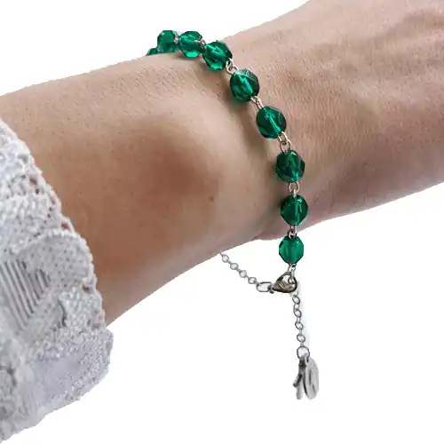 Bracelet Dizainier en perle de verre facettée - Vert foncé