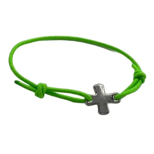 Bracelet élastique vert fluo avec croix