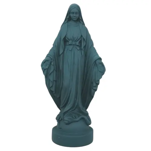 Statue colorée Vierge miraculeuse en albâtre - 17cm - BLEU PETROLE