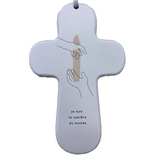 Croix bois SISTER "Je suis la lumière du monde"