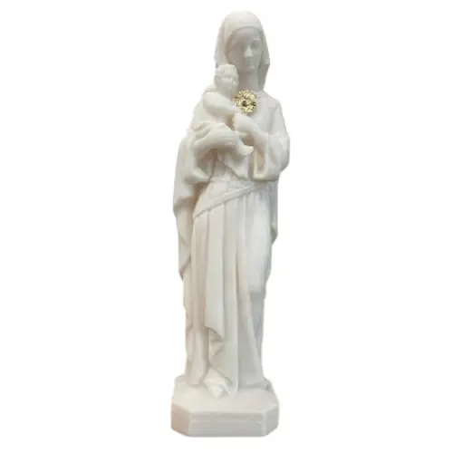 Statue Notre Dame de l'Eucharistie en albâtre avec dorure - 17cm