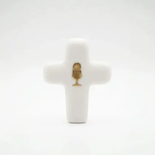 Croix Emany en pierre d'albâtre avec dorure - Croix de l'eucharistie