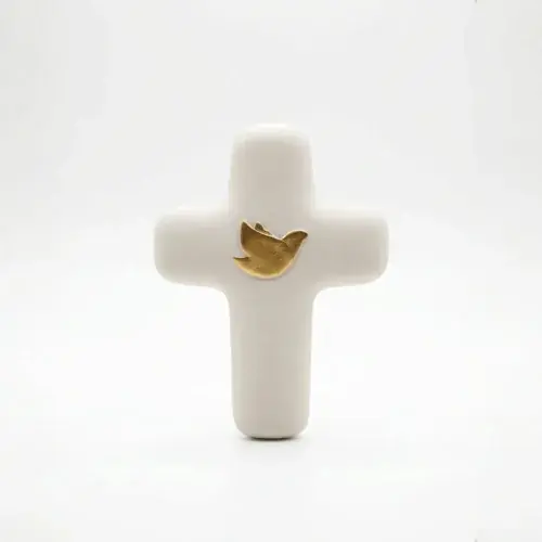 Croix Emany en pierre d'albâtre avec dorure - Croix de la paix