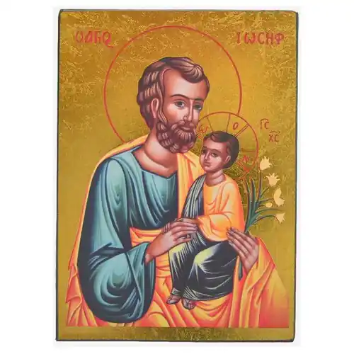 ICONE RELIGIEUSE OR - 9x12.5 St Joseph à l'enfant