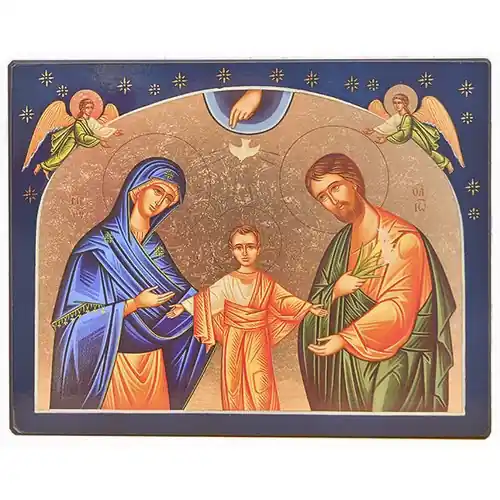 ICONE RELIGIEUSE OR - 15.5x11.5 La Ste Famille aux étoiles