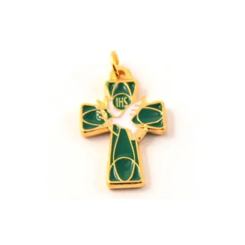 Grande Croix de cou emaillée vert