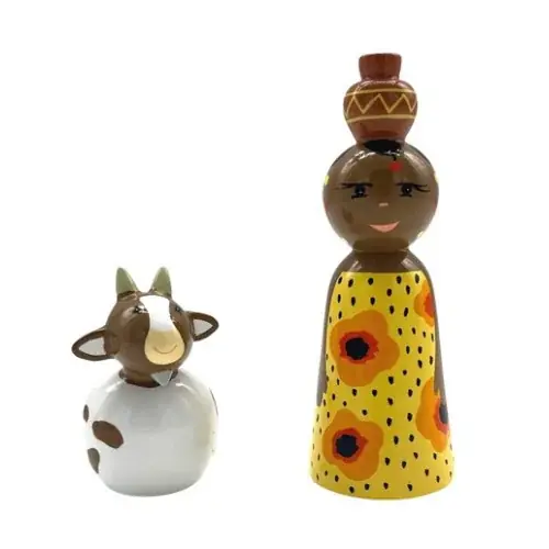 Africaine et sa chèvre - Crèche de Noël en bois tourné