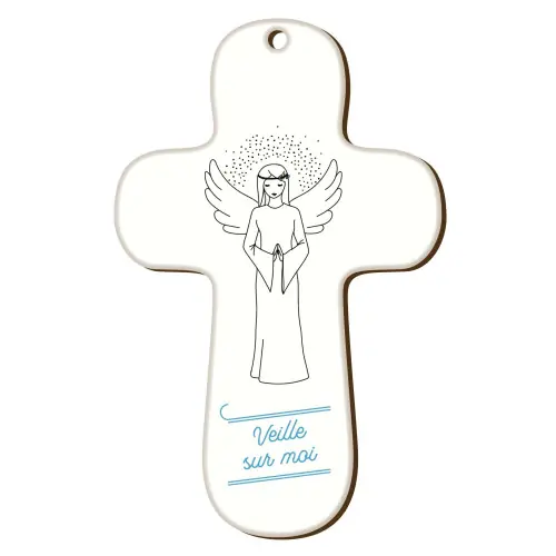 Croix "au fil de la plume" Ange - bleu