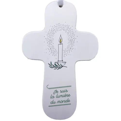 Croix "au fil de la plume" bougie - vert