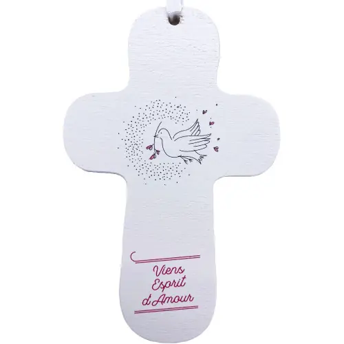 Croix "au fil de la plume" Colombe - rose