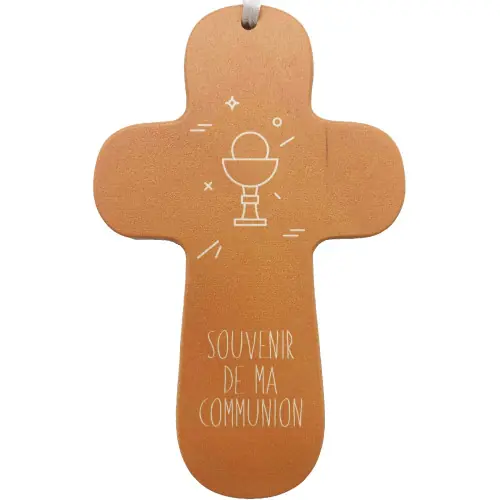 Croix "au fil des symboles" Communion orange pale