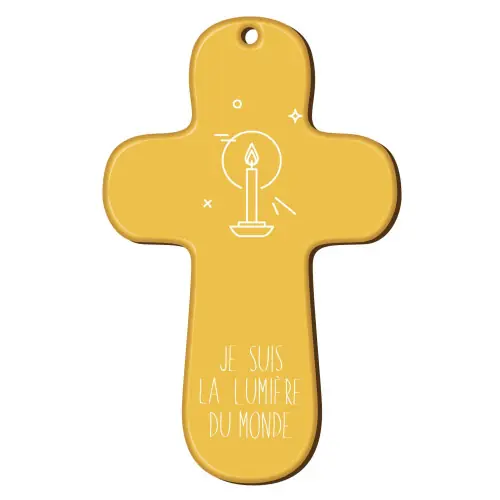 Croix "au fil des symboles" Bougie jaune