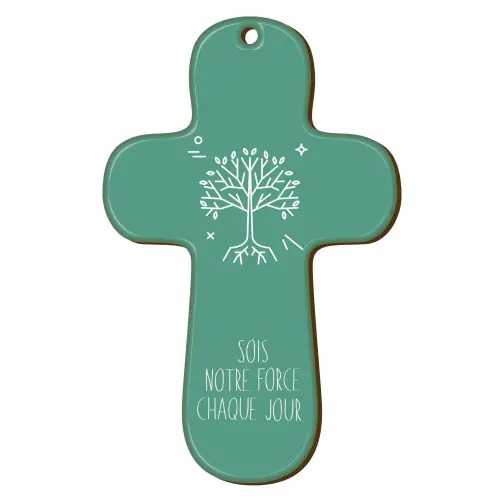 Croix "au fil des symboles" Arbre de vie verte