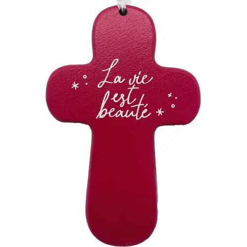 Croix rose "la vie est beauté"
