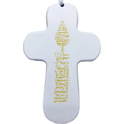 Croix "au fil des mots" Bougie jaune