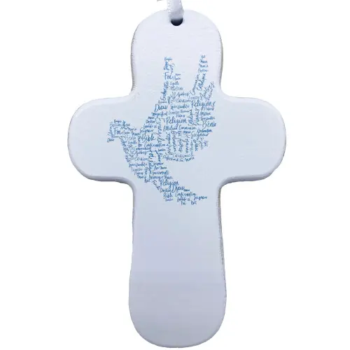 Croix "au fil des mots" Colombe bleu