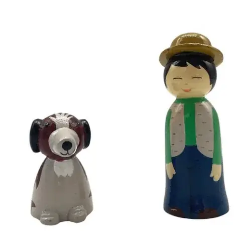 Garçon et son chien - Crèche de Noël en bois tourné