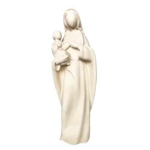 Statue moderne Vierge à l'enfant bois naturel - 15cm