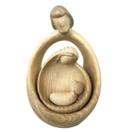 Statue moderne Sainte Famille bois décoré - 12cm