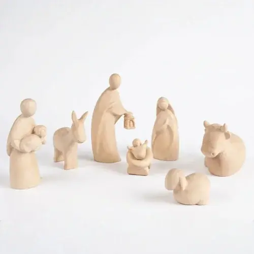 Crèche de Noël en bois naturel - Nativité + Berger et animaux