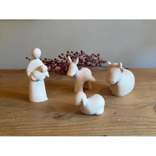Crèche de Noël en bois naturel - Berger et animaux