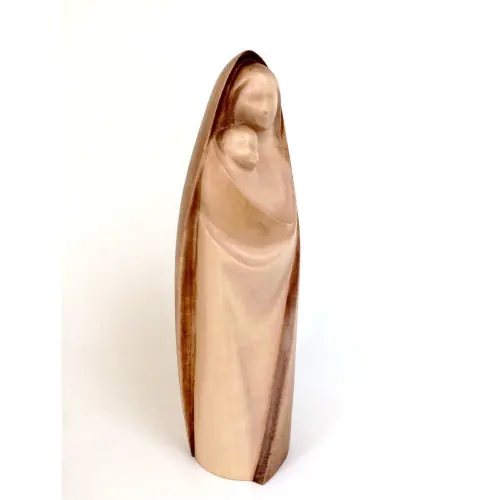 Statue moderne Vierge à l'enfant en bois de frêne finition 2 tons