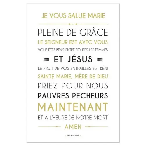 Pancarte déco blanche Je vous salue Marie