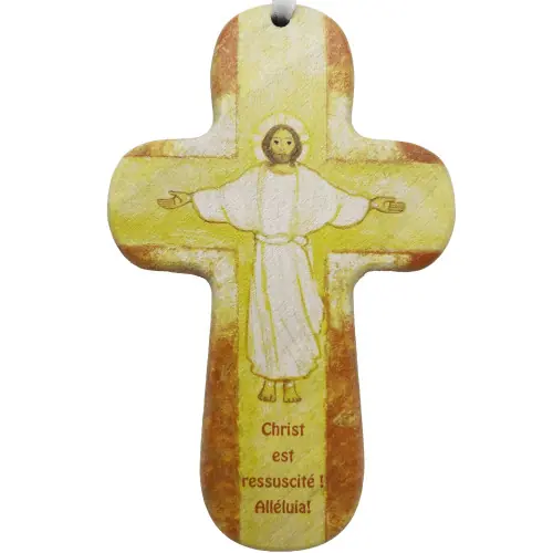 Maïte Roche - Croix en bois "Christ ressuscité"