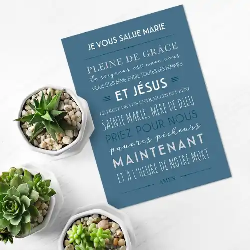 Carte déco "Je vous salue Marie" - bleu 15X21