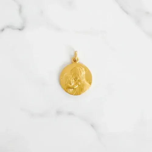 Médaille de baptême "Vierge à l'enfant" en Plaqué Or