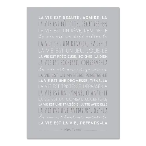 Carte déco "La vie est beauté" - gris 15X21