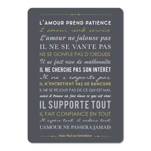 Carte déco "L'amour prend patience" - noir 15X21