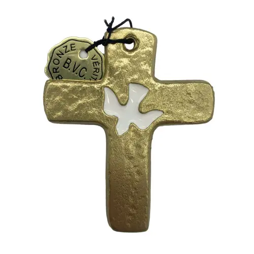 Croix en Bronze avec Colombe en Résine – Décoration Murale